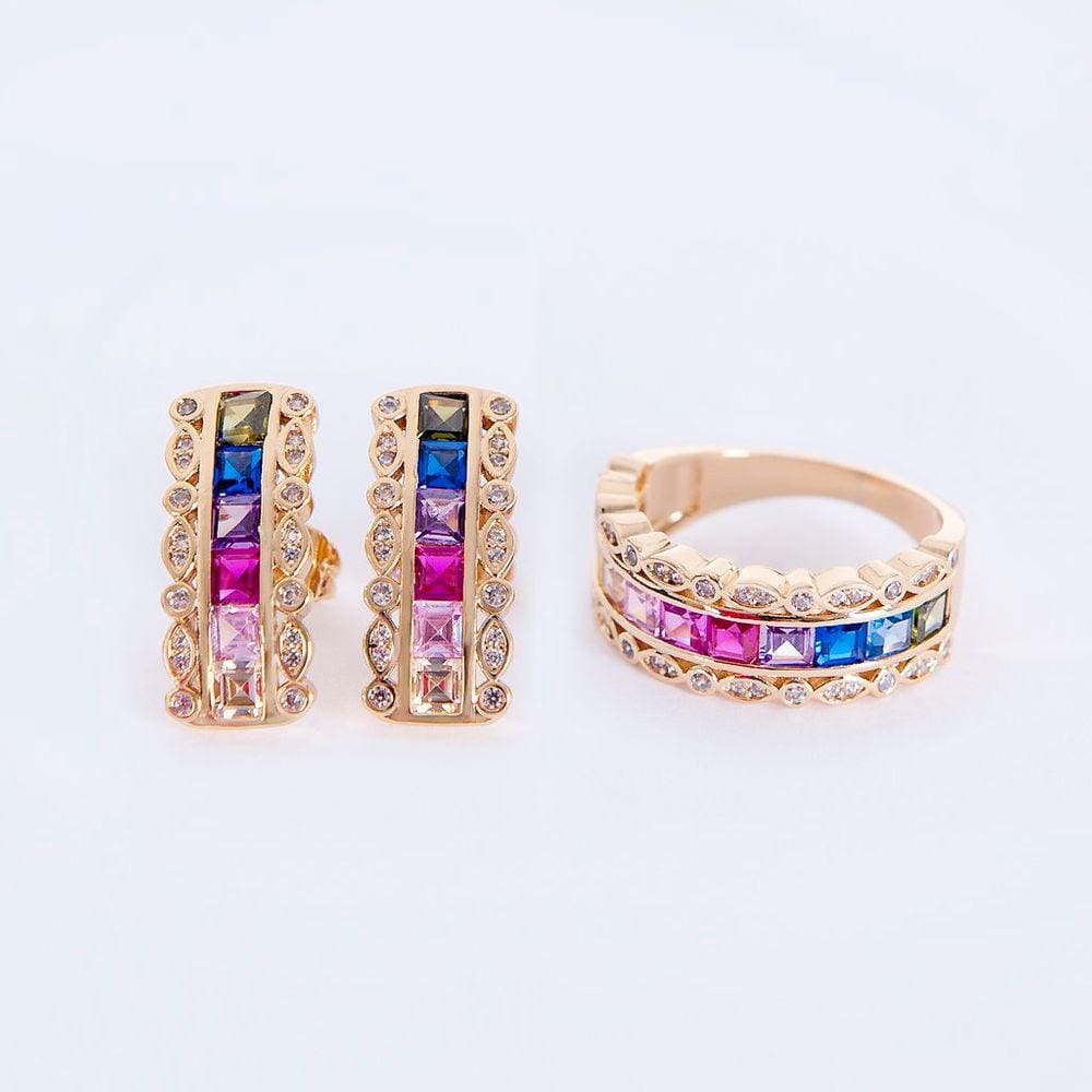 Conjunto de Anel e Brincos Coloridos