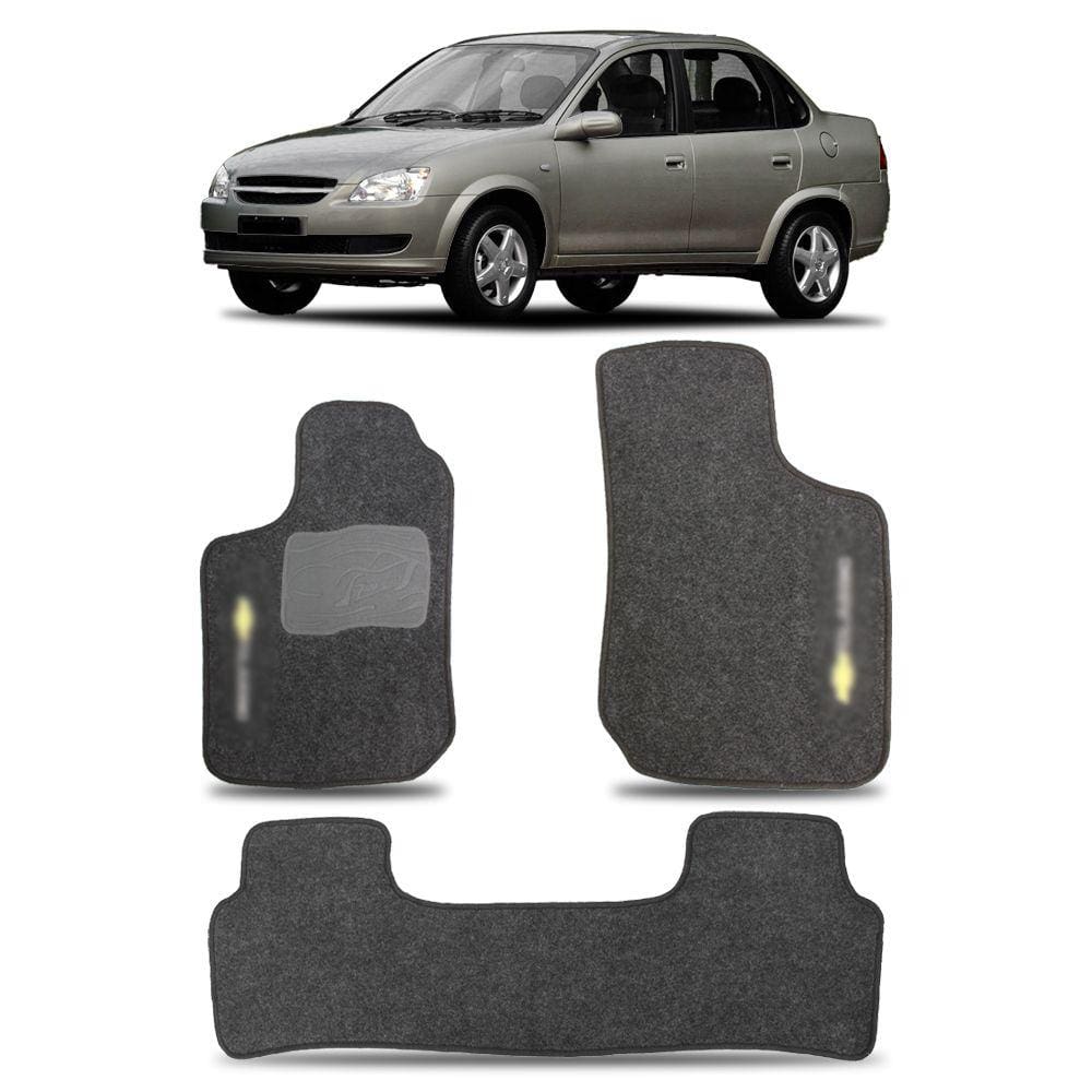 Tapete Carpete Corsa Classic 2003 a 2016 Jogo 3 Peças Grafite Bordado Automotivo