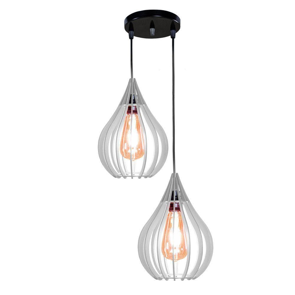 Luminária Teto Lustre Pendente Balcão Cozinha Sala Duplo Cor:branco
