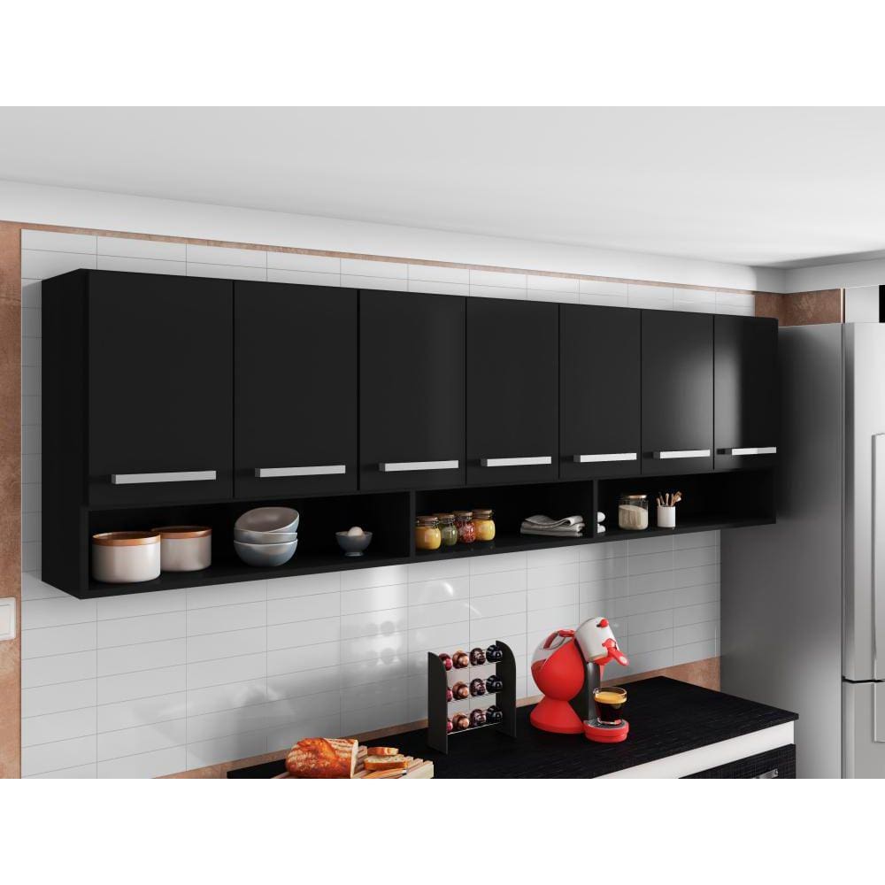Armario Aereo Suspenso 7 Portas Preto Luxemburgo Brienza Movelaria