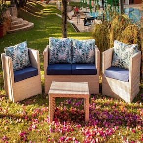 Jogo de Poltronas, Namoradeira e Mesa Madri em Alumínio para Área, Jardim, Sala, Edícula, Piscina Trama