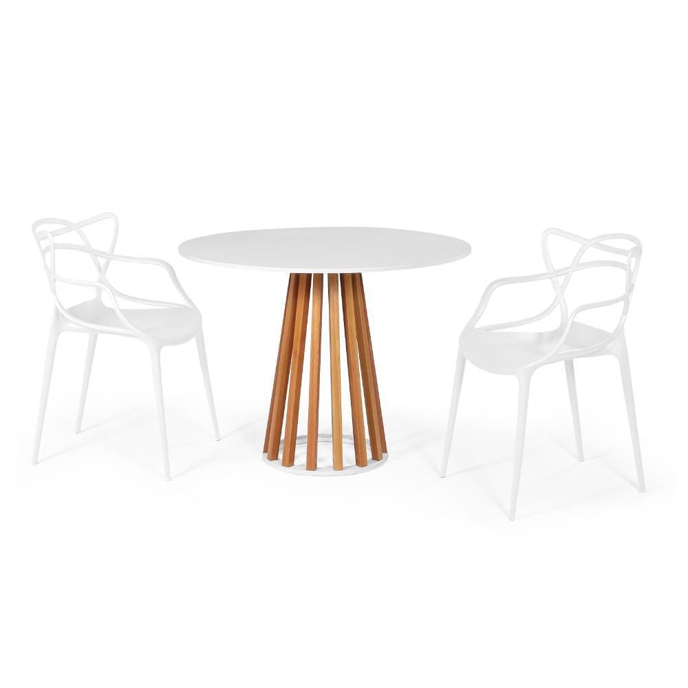 Conjunto Mesa de Jantar Redonda Branca 100cm Talia Amadeirada com 2 Cadeiras Allegra - Branco
