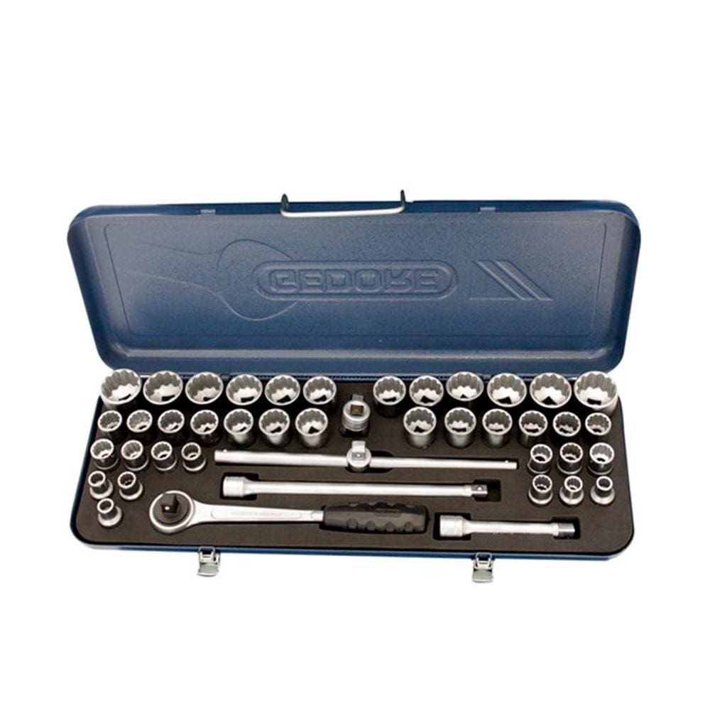 Jogo de Soquete Estriado com 43 peças 10 à 32 MM e 3/8" à 1.1/4" Encaixe 1/2" - Gedore 015560