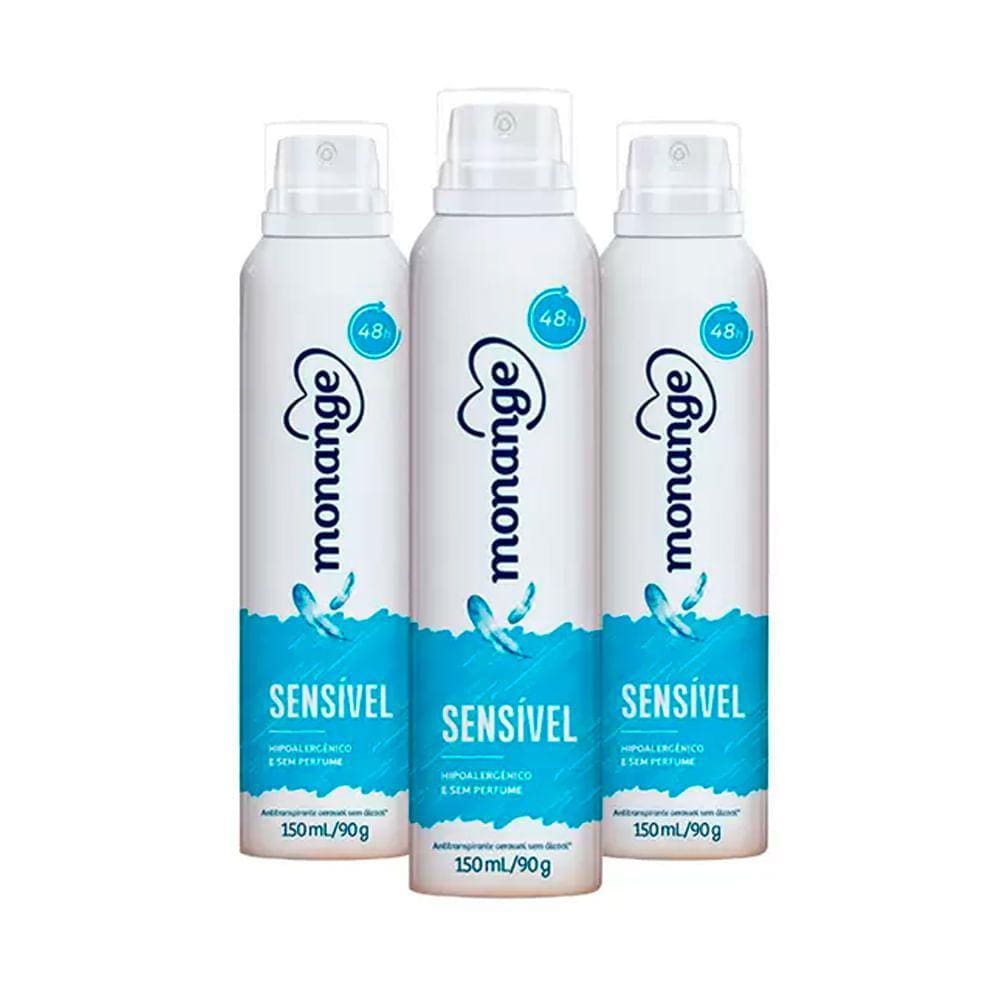 Kit Desodorante Aerosol Monange Sensível 90g - 3 unidades