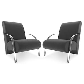 Kit 2 Poltrona Decorativa Olinda Para Sala Recepção com Braços Alumínio Grafite Suede Mamflex