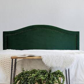 Cabeceira Casal Estofada para Cama Box Curva Luxo com Tachas 140x60cm Verde/Fumê