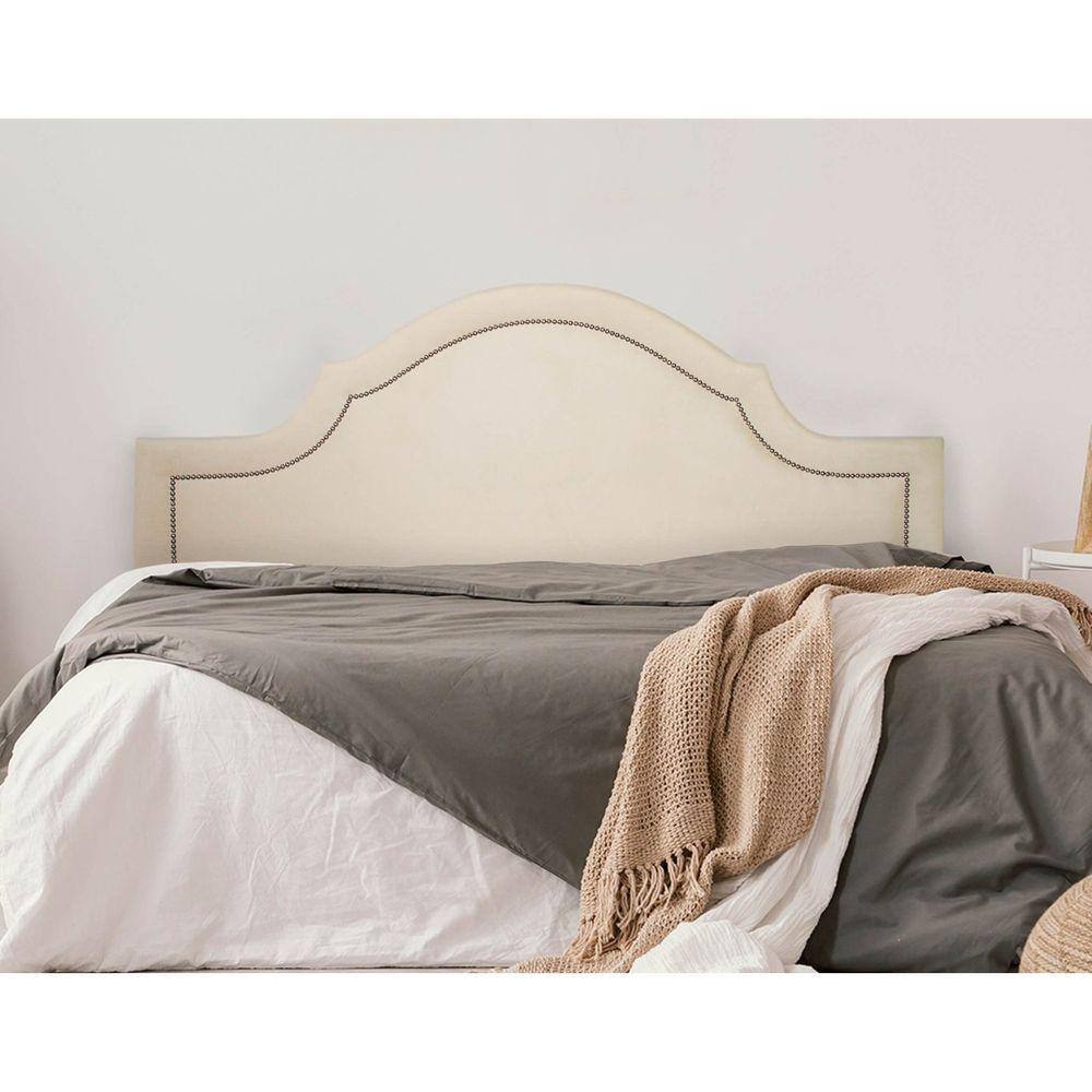 Cabeceira King Estofada para Cama Box com Tachas 193x60cm Provençal Luxo Off White/Prata