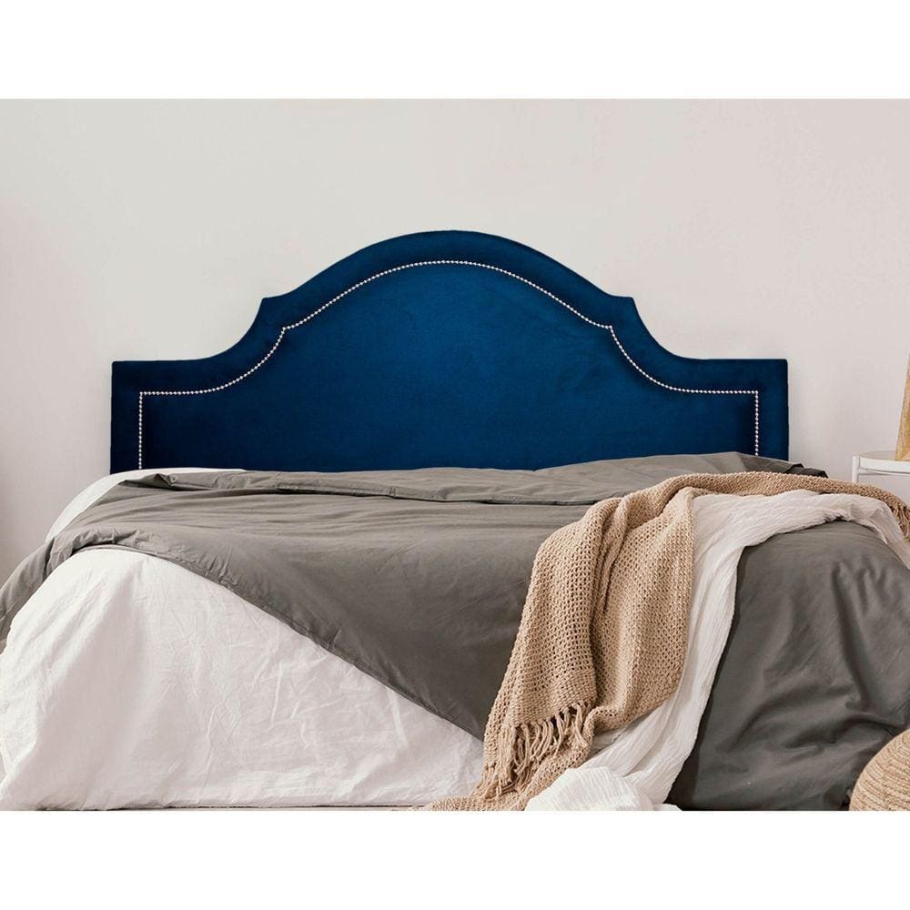 Cabeceira King Estofada para Cama Box com Tachas 193x60cm Provençal Luxo Azul/Prata