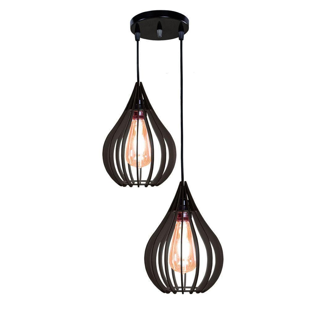 Luminária Teto Lustre Pendente Balcão Cozinha Sala Duplo Cor:preto