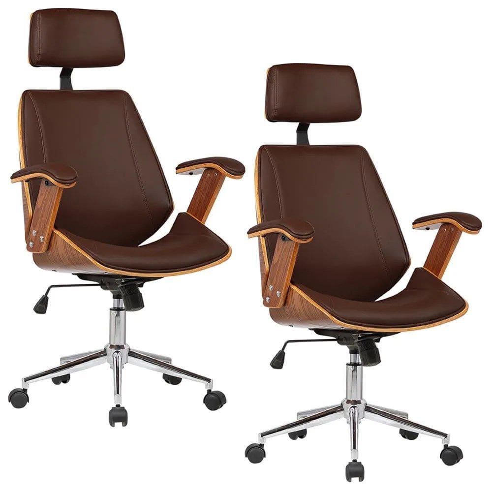 Kit 2 Cadeiras de Escritório Presidente Giratória Liziê R02 Sintético Marrom - Mpozenato