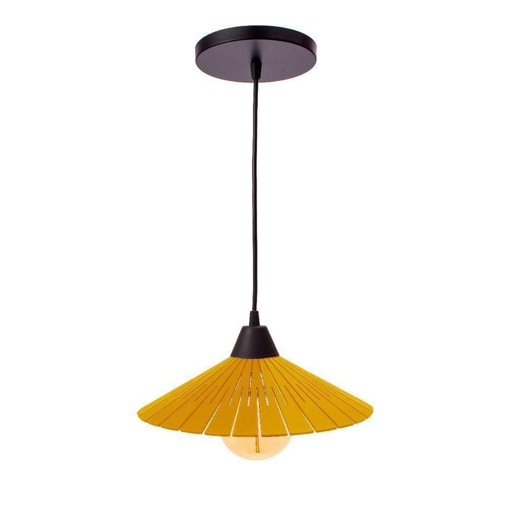 Luminária Teto Lustre Pendente Balcão Cozinha Sala Mdf Cabo Cor:amarelo