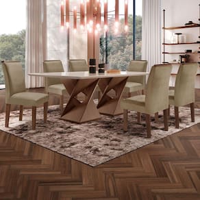 Mesa de Jantar 6 Lugares Genova/Luísa com Vidro Chocolate/Off White/Marrom Claro - Cel Móveis