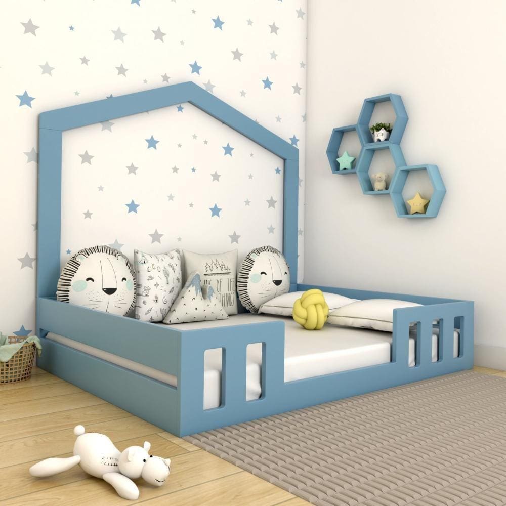 Cama Casal com Casinha Montessoriana Play Azul
