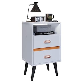 Mesa de Cabeceira Pequena Mesinha Com Gavetas Moderna Nicho Organizador Retrô Canto Quarto Classic New - Branco - RPM