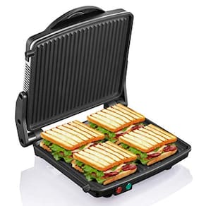 Grelhador de Panini com Chapas Antiaderentes, Abre 180 Graus, Aço Inoxidável, 4 Fatias