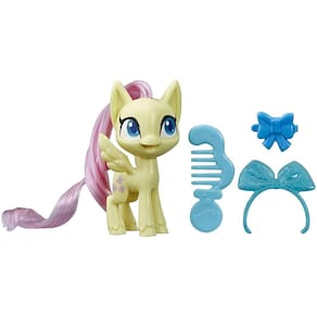 Pônei Poção Fluttershy - Brinquedo amarelo, 8 cm, cabelos penteados, escova, e 4 acessórios surpresa