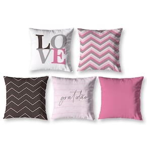Kit 5 Almofadas Cheias 40Cm X 40Cm Estampadas Chevron Rosa