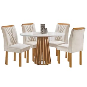 Mesa de Jantar Berlim Redonda com 4 Cadeiras Cel Móveis Cor Cinamomo Off White