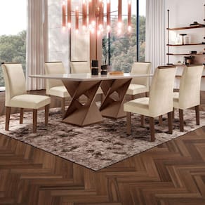 Mesa de Jantar 6 Lugares Genova/Luísa com Vidro Chocolate/Off White/Bege - Cel Móveis