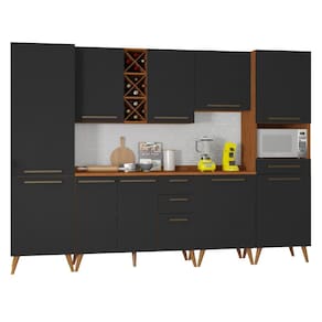 Armário De Cozinha Completa Com Adega 10 Portas 4 Gavetas Favorita Preto/Nature