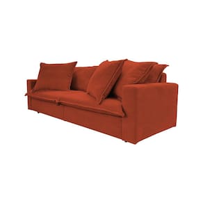 Sofá 3 Lugares Living Bouclé Laranja Terracota Vegas Premium Base em Madeira Maciça