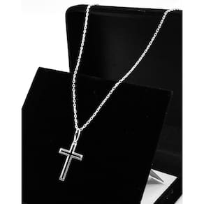 Corrente Cordão Prata 925 Italiana 70cm Pingente Crucifixo