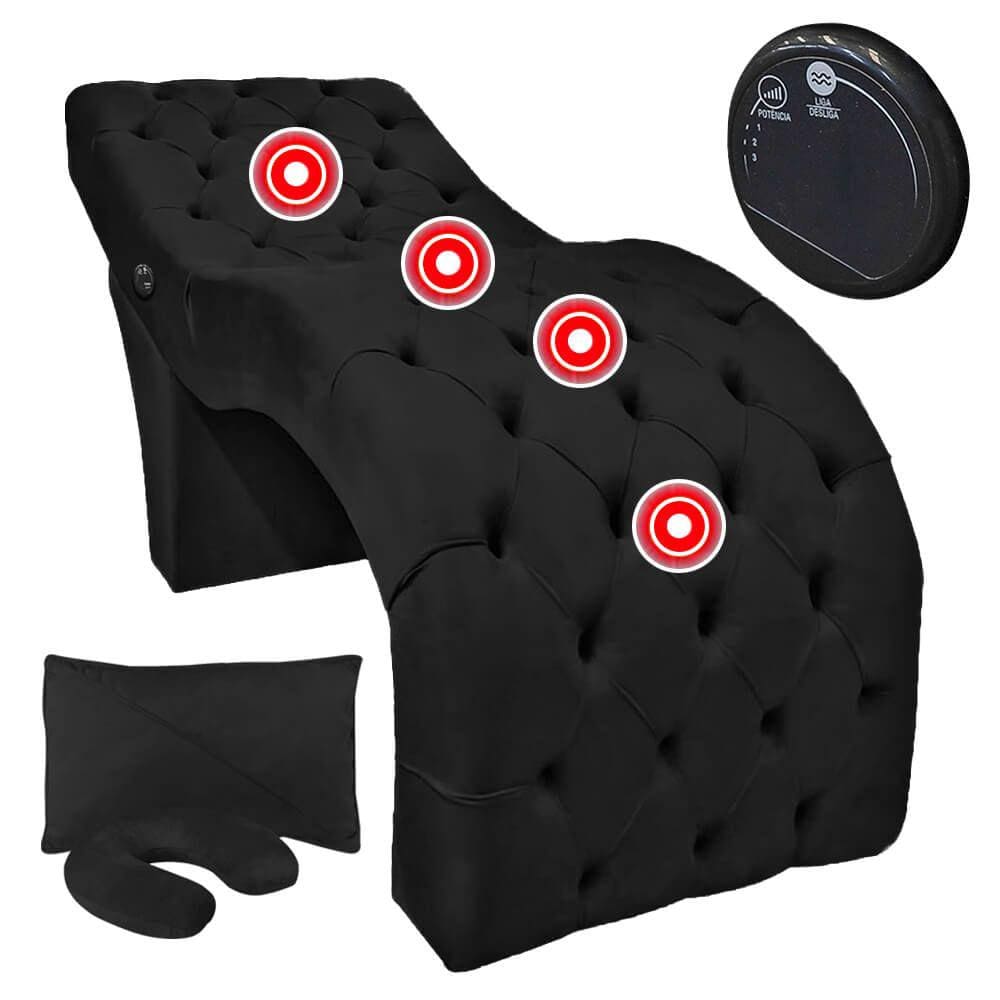 Maca Estofada Capitonê Largura 70 cm com Massagem Veludo Preto SOFA STORE