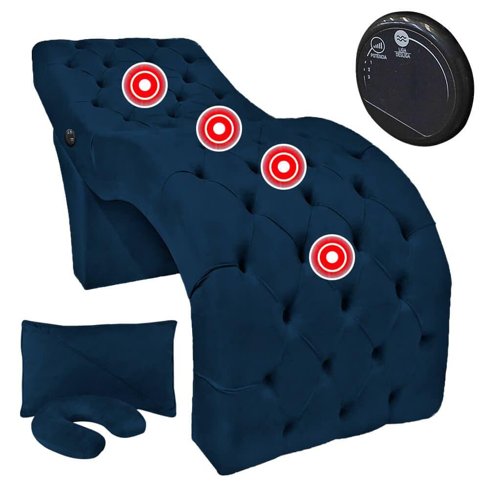 Maca com Almofadas e Massageador Vibroterapia Capitonê Estética Veludo Azul Marinho SOFA STORE