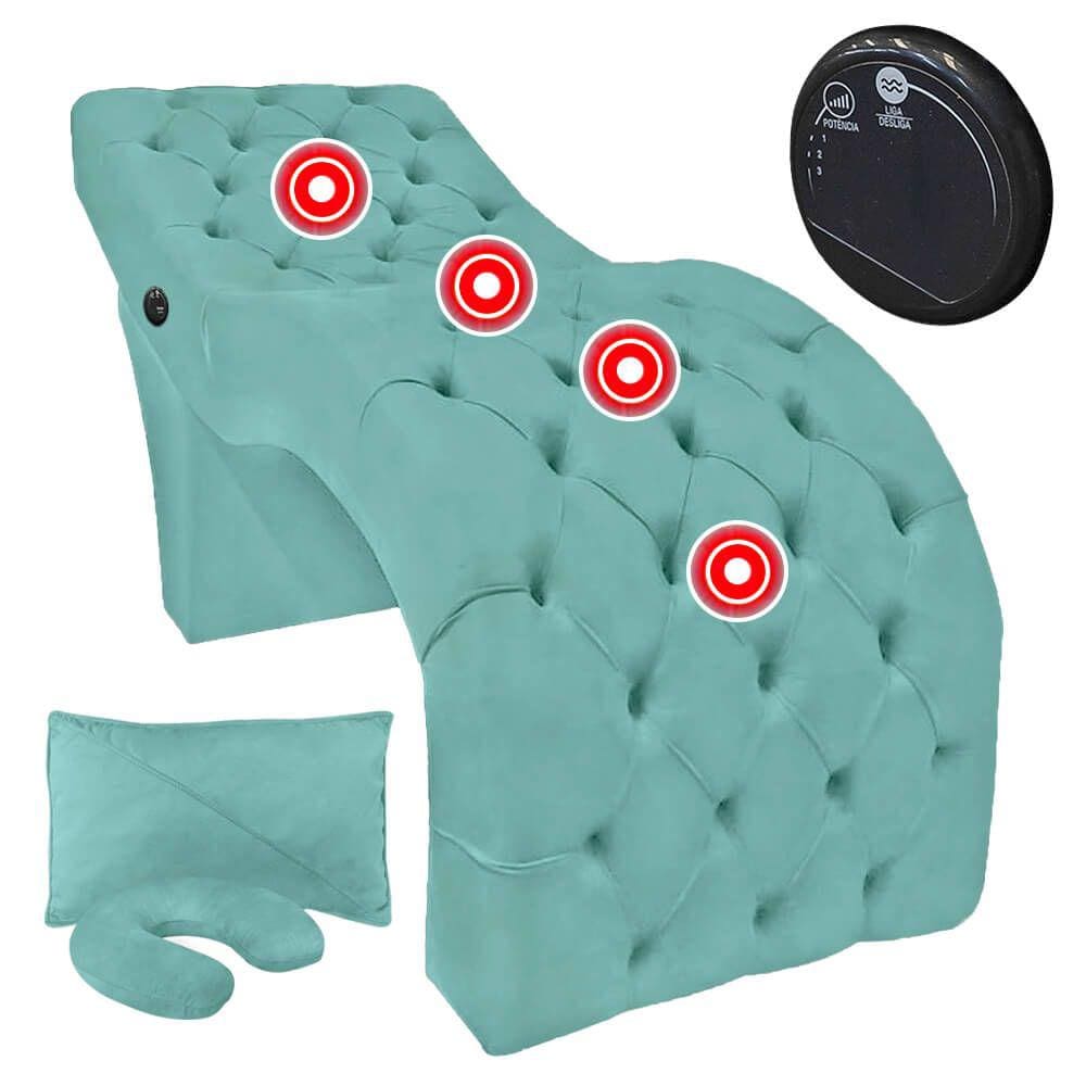 Maca Estofada Capitonê Largura 70 cm com Massagem Veludo Azul Tiffany SOFA STORE
