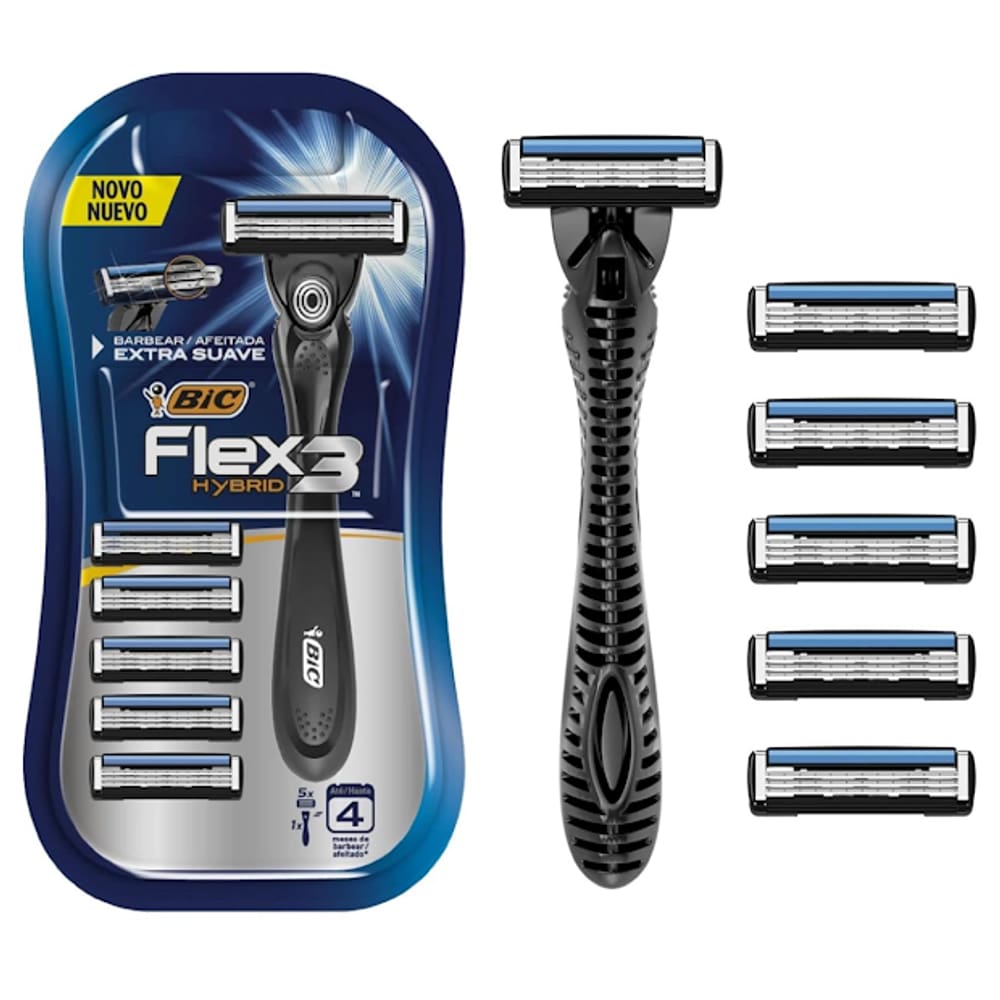 Aparelho De Barbear Flex3 Hybrid Extra Suave C/5 Cargas Bic