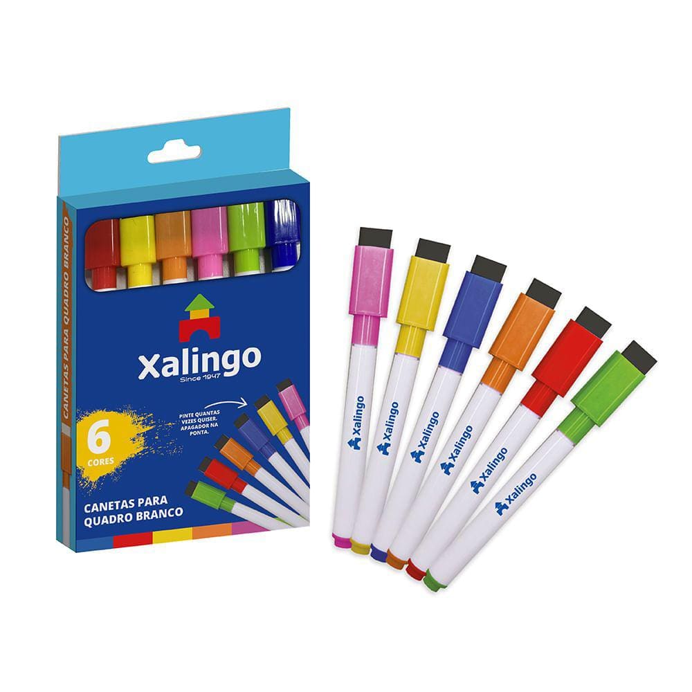 Kit de Canetas Coloridas para Quadro Branco 6 Cores Xalingo