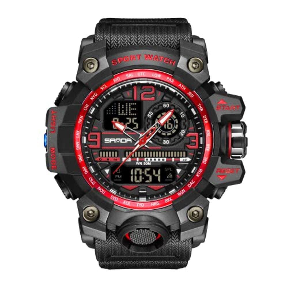 Relógio Esportivo Masculino à Prova d`Água com Data, Funções Militares, Alarme (3133_Vermelho)