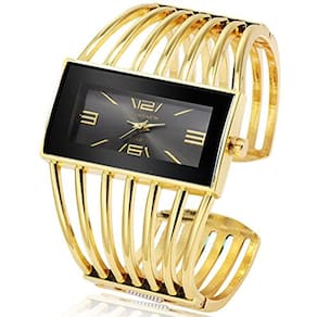 Relógio Feminino de Luxo Quadrado com Pulseira de Bracelete Dourada e Preta