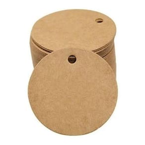 Kit Com 100 Tags Kraft Liso Com Cordao 7X7 Redondo