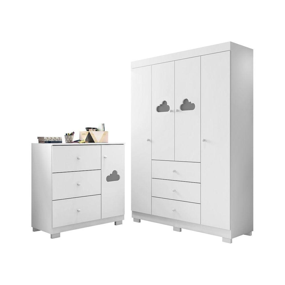 Quarto Infantil Bebê Ane Cômoda E Guarda Roupa Branco - Phoenix Baby