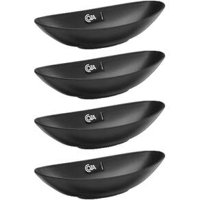 Kit 4 Travessas Canoas Restaurantes Petiscos Essential Coza Pretos 350ml Porções Alimentos Plástico