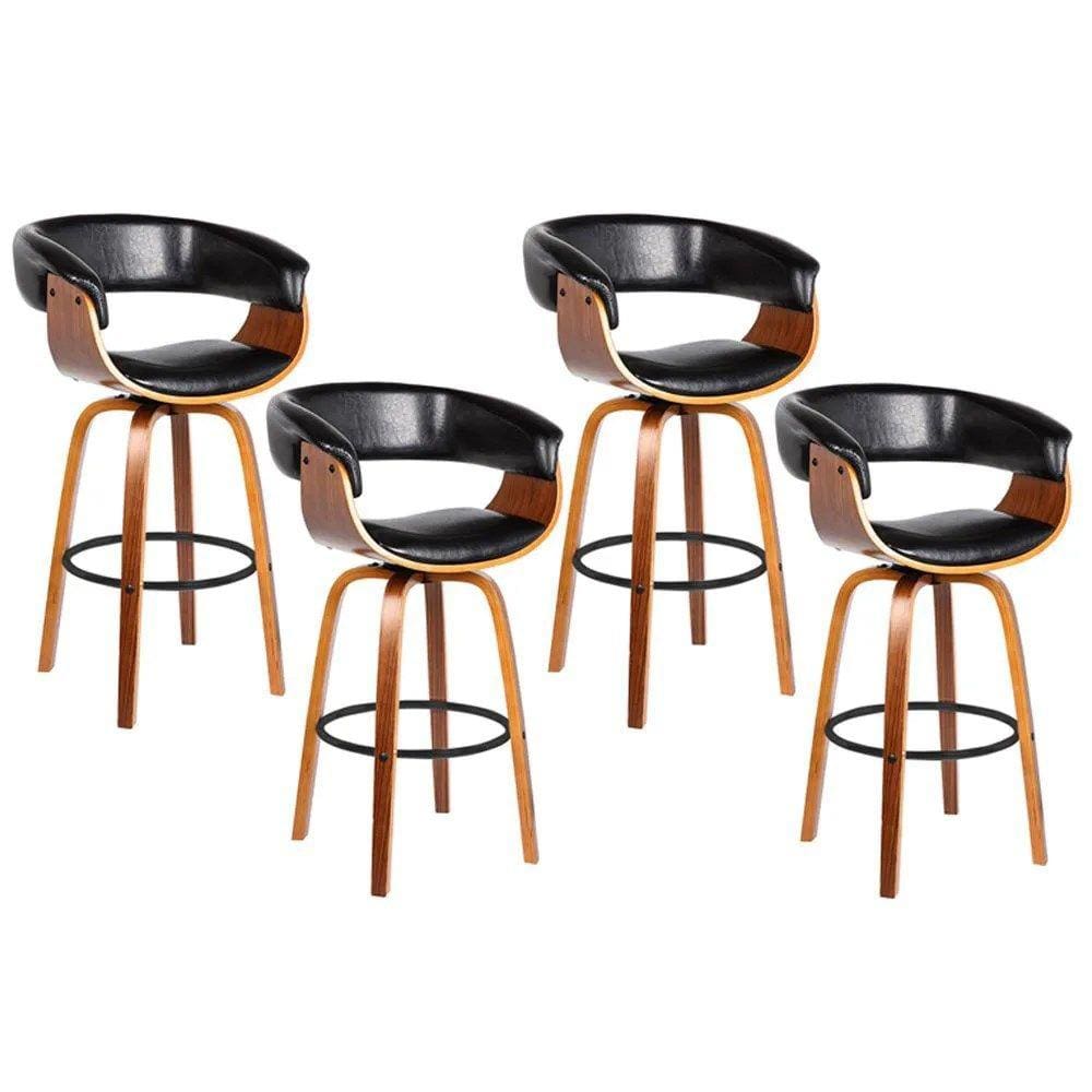 Kit 4 Banquetas Giratória Alta com Encosto Base Madeira Ravi R02 PU Preto - Mpozenato