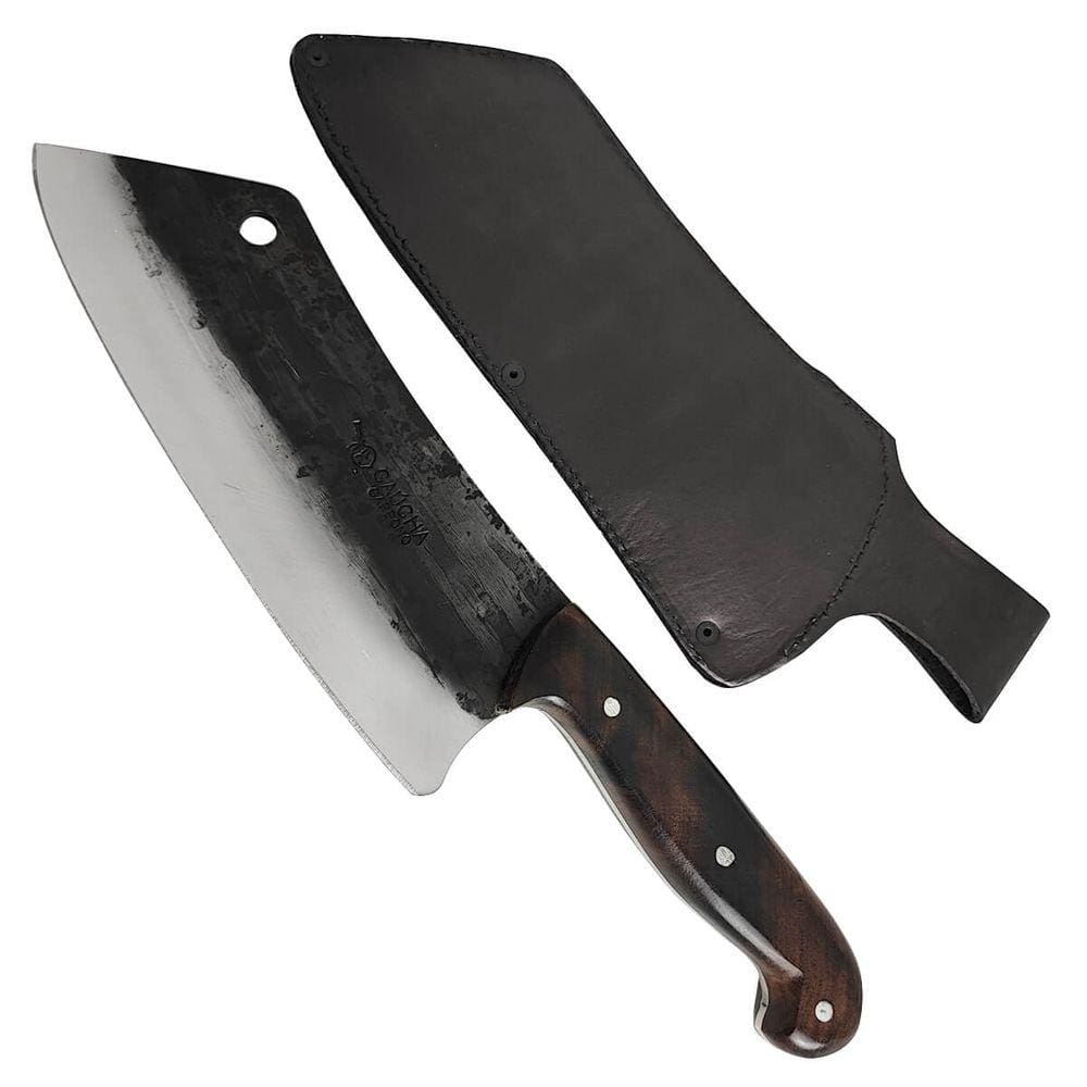 Cutelo Artesanal 8` Churrasco Cabo de Madeira Carne Cozinha Brut Forge Aço Carbono 1070