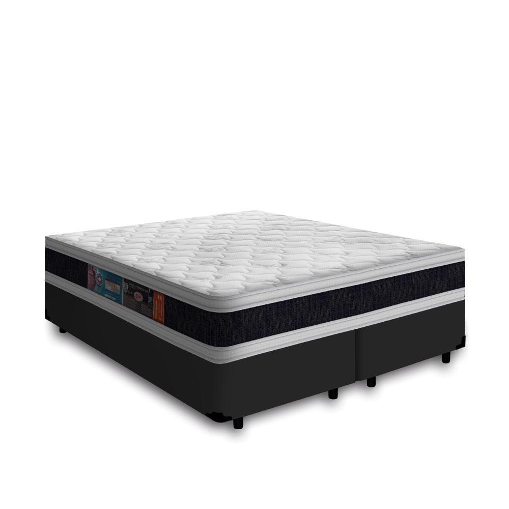 Cama Box Queen + Colchão De Espuma D45 Castor Black White Double Face 158x198x62cm