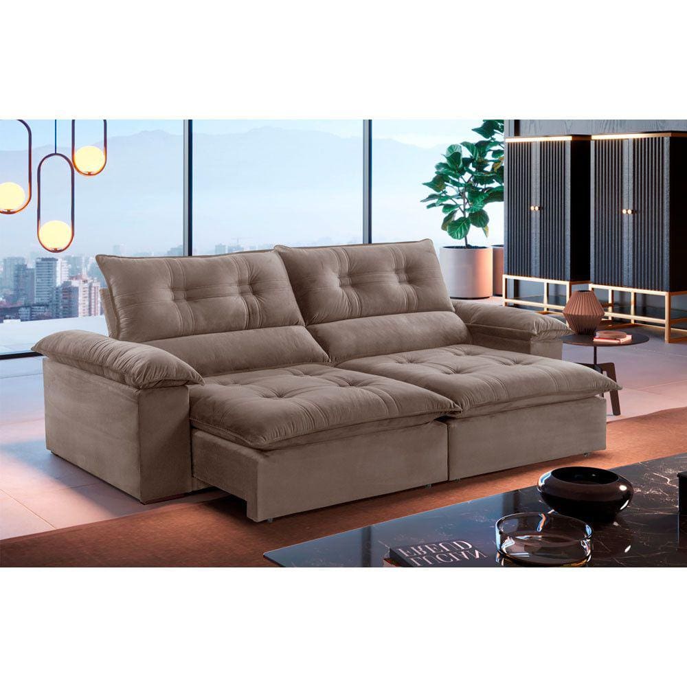 Sofá Retrátil e Reclinável Atenas 2,10m 03 Lugares Mola Ensacada TXR