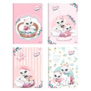 Kit 04 Cadernos Brochurão Grande Pautado Gatinha Sissi Capa Dura 80 Folhas São Domingos
