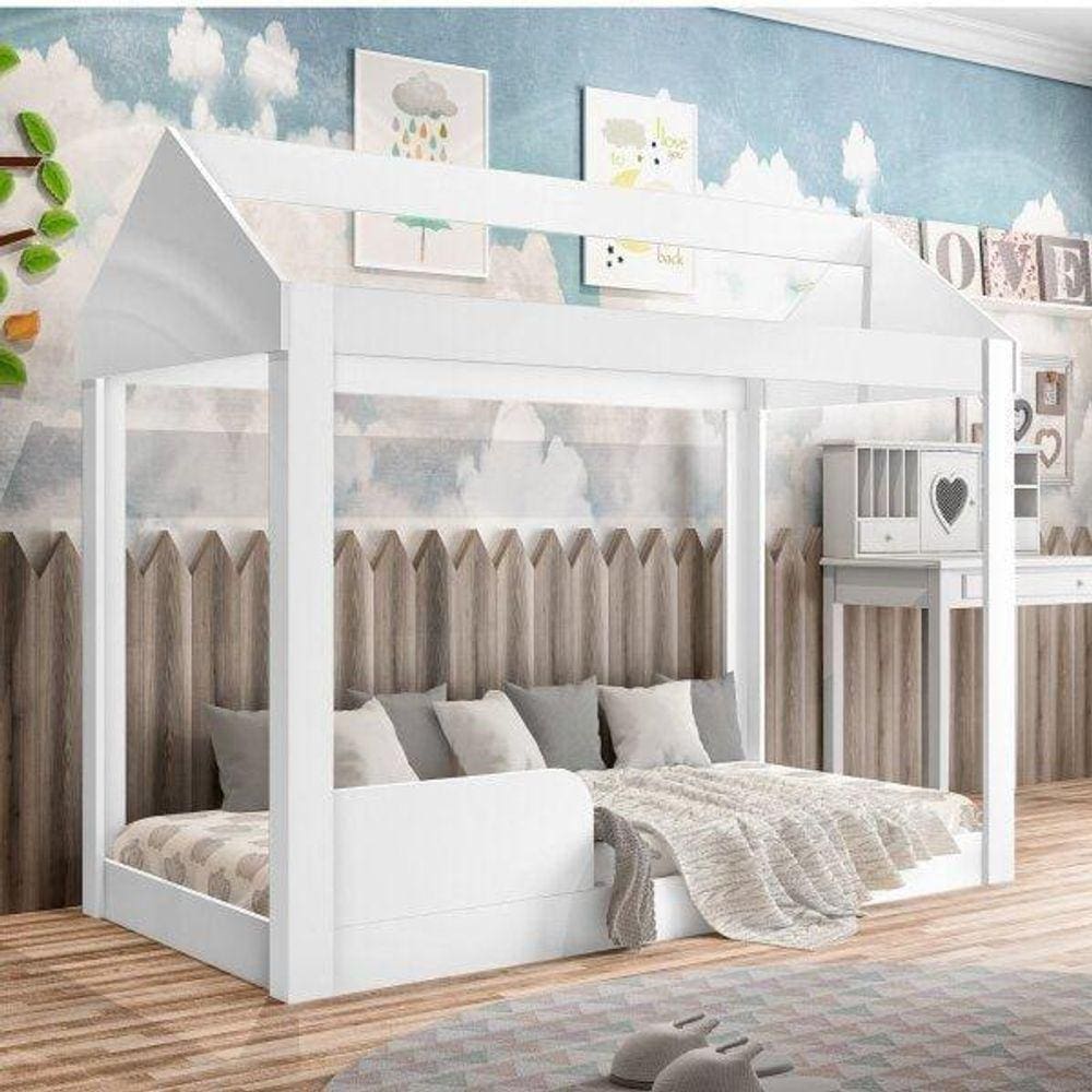 Cama Montessoriana Infantil 160cm Casinha Montessoriana Crystal J&A Móveis Branco Branco