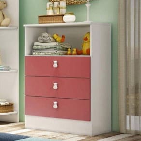 Cômoda Infantil 3 Gavetas e Nicho 1330 Espresso Móveis Branco/Rosa