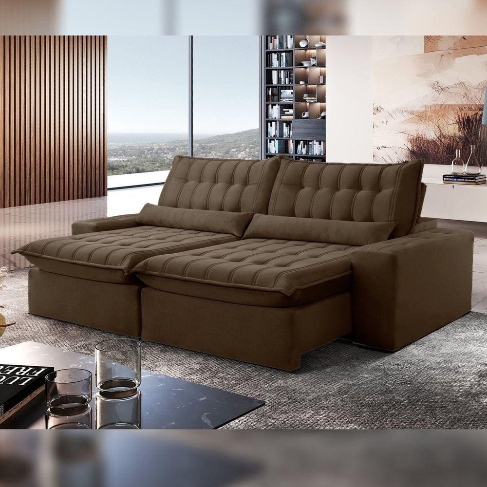 Sofá Retrátil e Reclinável 230cm Domínio Veludo/Marrom