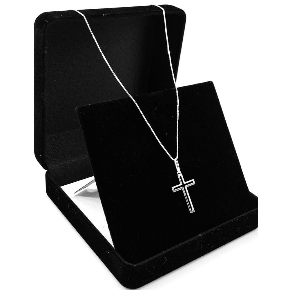 Corrente Cordão Prata 925 Masculina 70cm Pingente Crucifixo