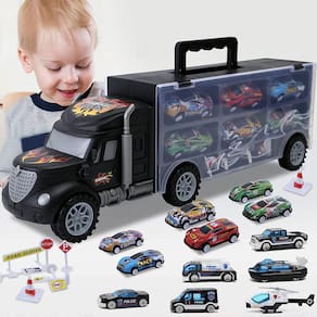 Carrinho de Transporte de Carros p/ Crianças 3-4 Anos, Conj. Veículos Die-cast c/ 20 Carros/Caminhões
