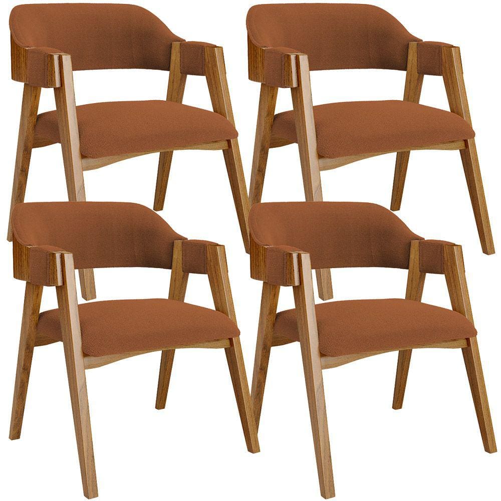 Kit 04 Cadeiras Para Sala de Jantar e Estar Living Estofada Suran L02 Bouclê Terracota - Lyam