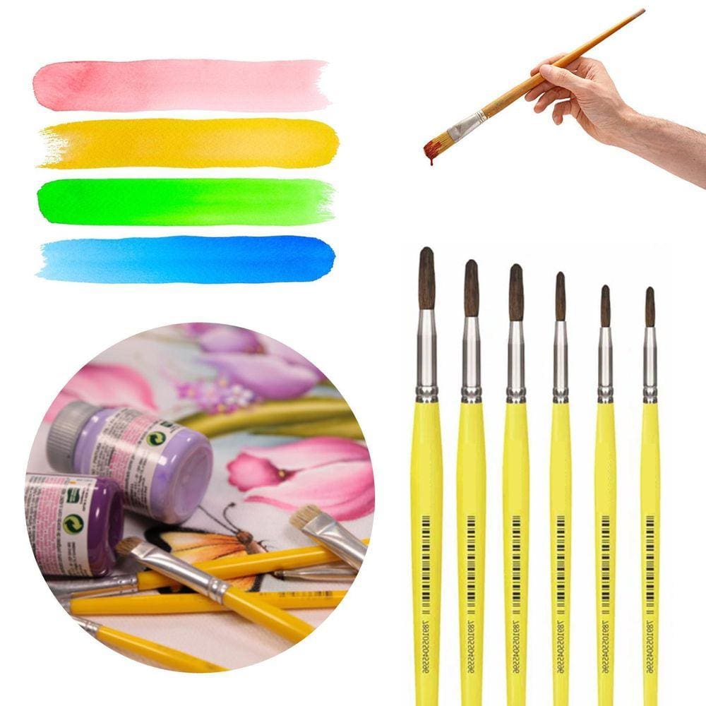 Kit 6 Pincéis Artesanato Pintura Ponta Redonda Fina Premium