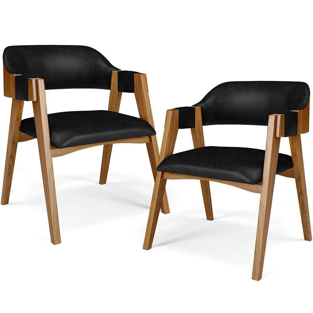 Kit 02 Cadeiras Para Sala de Jantar e Estar Living Estofada Suran L02 Couríssimo Preto - Lyam