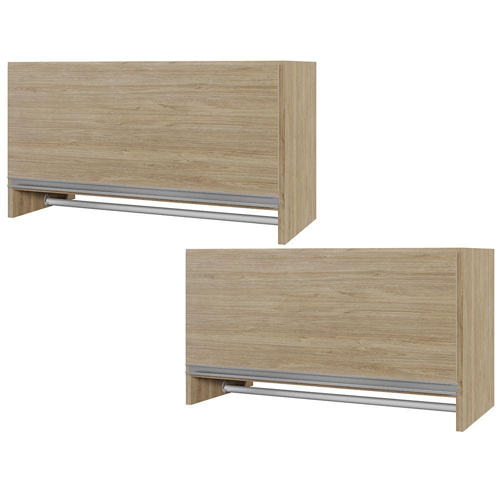 Kit 02 Armários Multiuso Aéreo Cabideiro Grécia L03 Castanho - Lyam